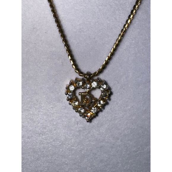 Christian Dior Heart Rhinestone Necklace Gold Plated*Beautiful w/Velvet Gift Box - Picture 7 of 10